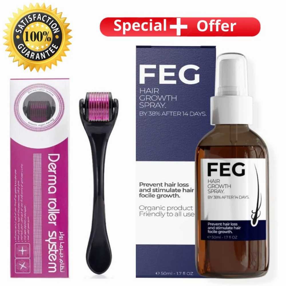 Pack of 2 FEG Hair Growth Spray Plus Derma Roller